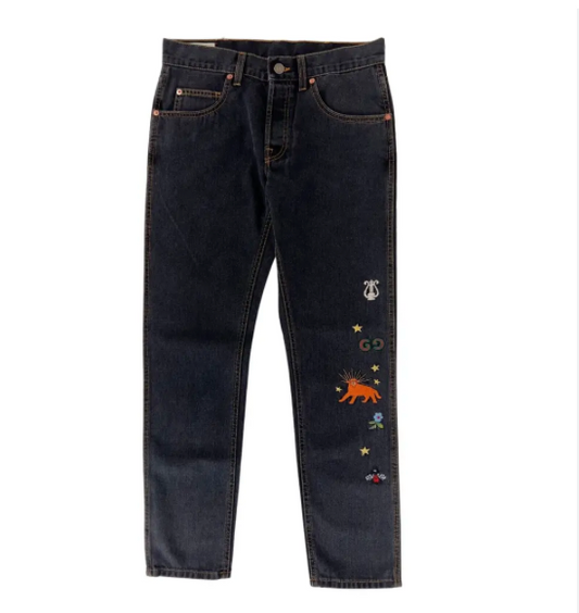 Gucci Embroidered Tapered Jeans Black