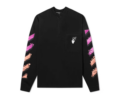 OFF-WHITE Marker Zip Mockneck T-Shirt Black/Fuchsia