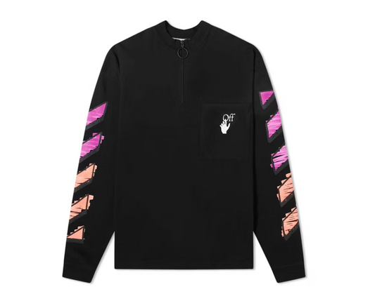 OFF-WHITE Marker Zip Mockneck T-Shirt Black/Fuchsia