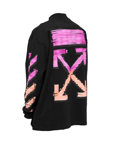 OFF-WHITE Marker Zip Mockneck T-Shirt Black/Fuchsia